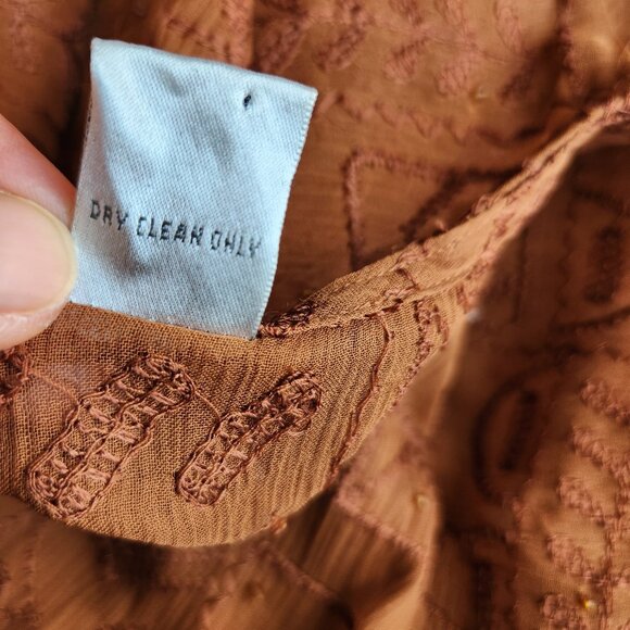 Chico's Silk Embroidered Beaded Blouse Long Sleeve Sheer Chiffon Brown - Picture 10 of 11